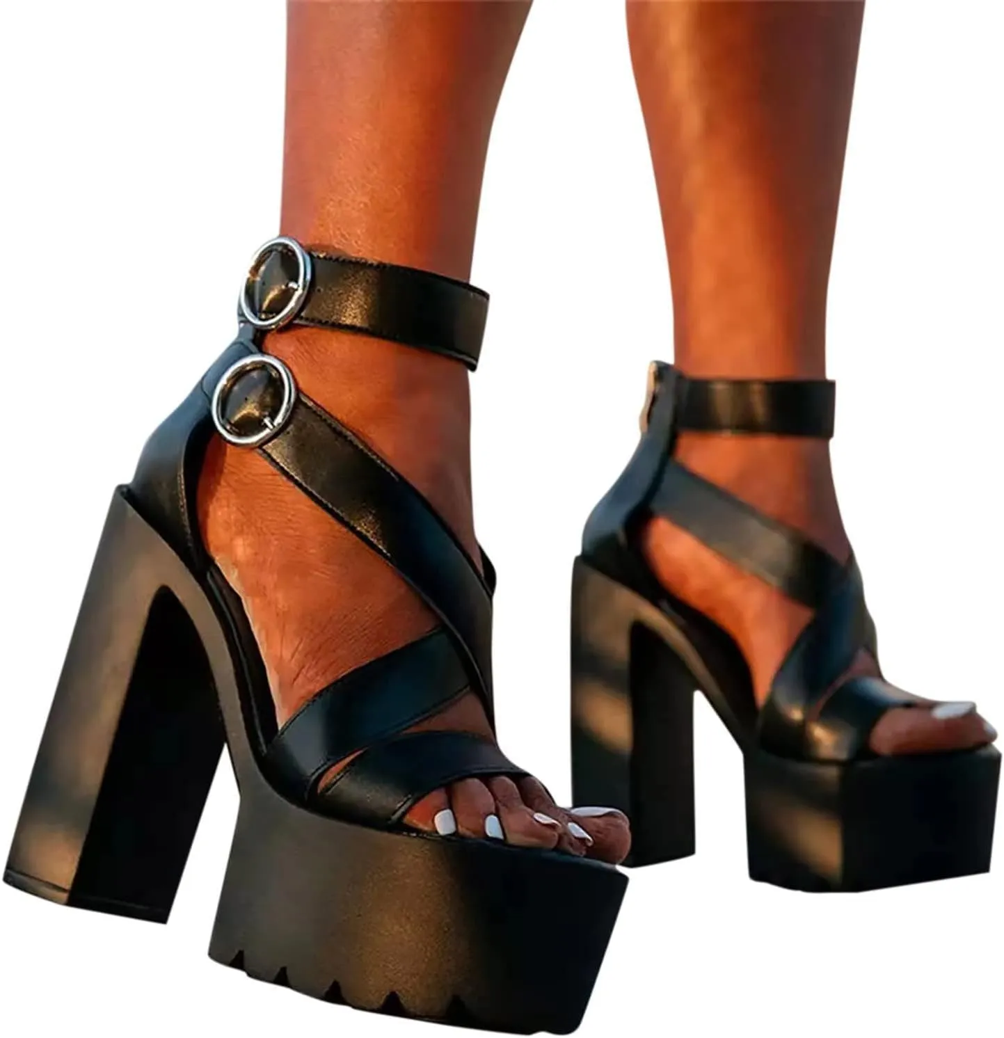 HINDOLA Women's Heeled Sandals Open Toe Platform Chunky Heels Sandals Party Fashion Sexy Gladiator Sandals