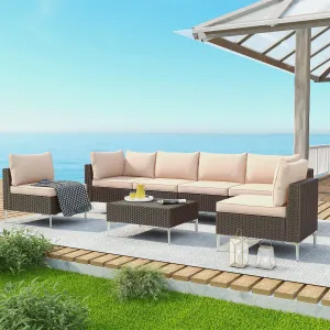 Homrest 7 Pcs Outdoor  Furniture Set with Tea Table, Khaki