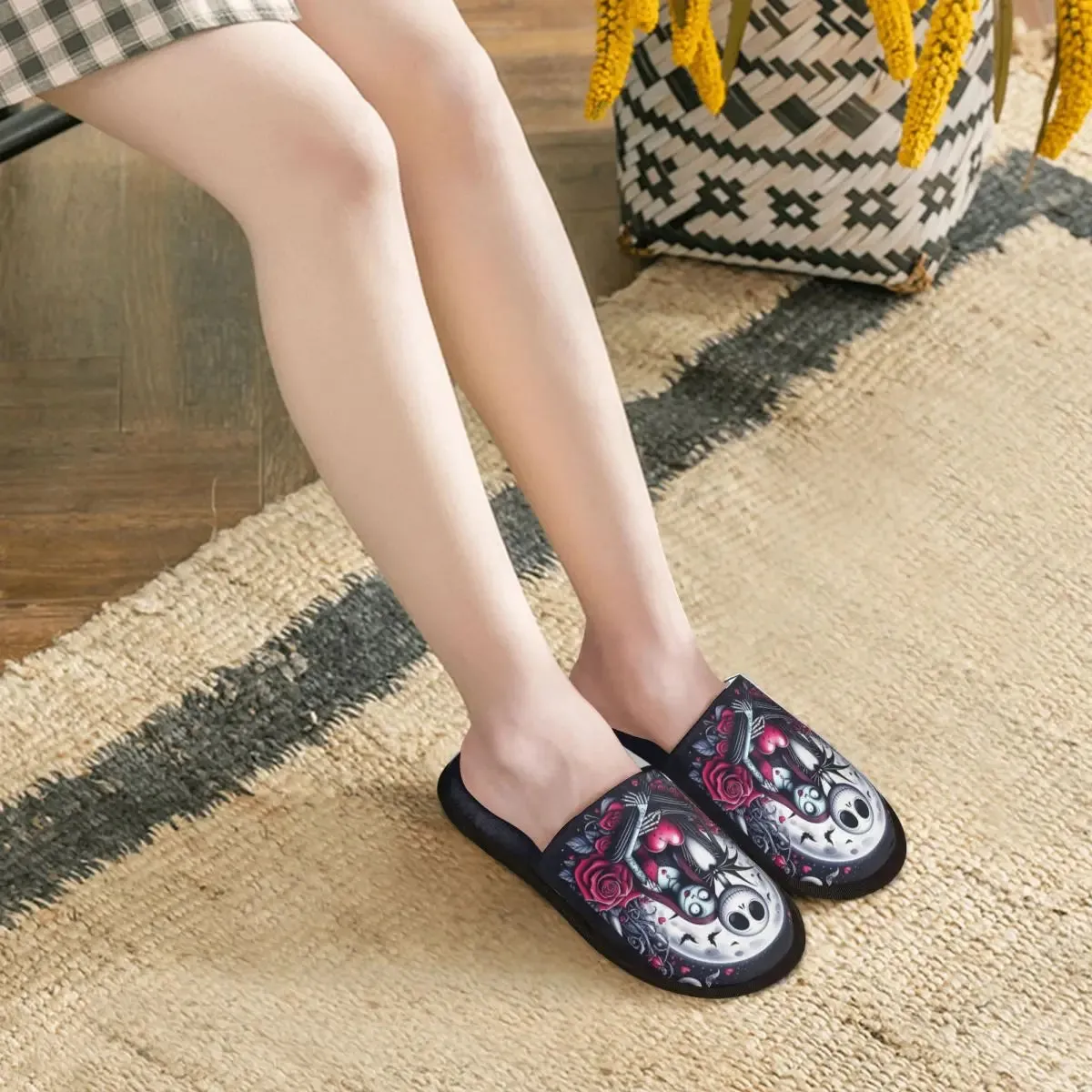 Jack Skellington Memory Foam Slippers – Warm & Fluffy Indoor/Outdoor Halloween Nightmare Shoes