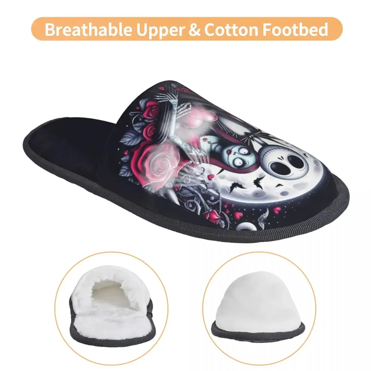 Jack Skellington Memory Foam Slippers – Warm & Fluffy Indoor/Outdoor Halloween Nightmare Shoes