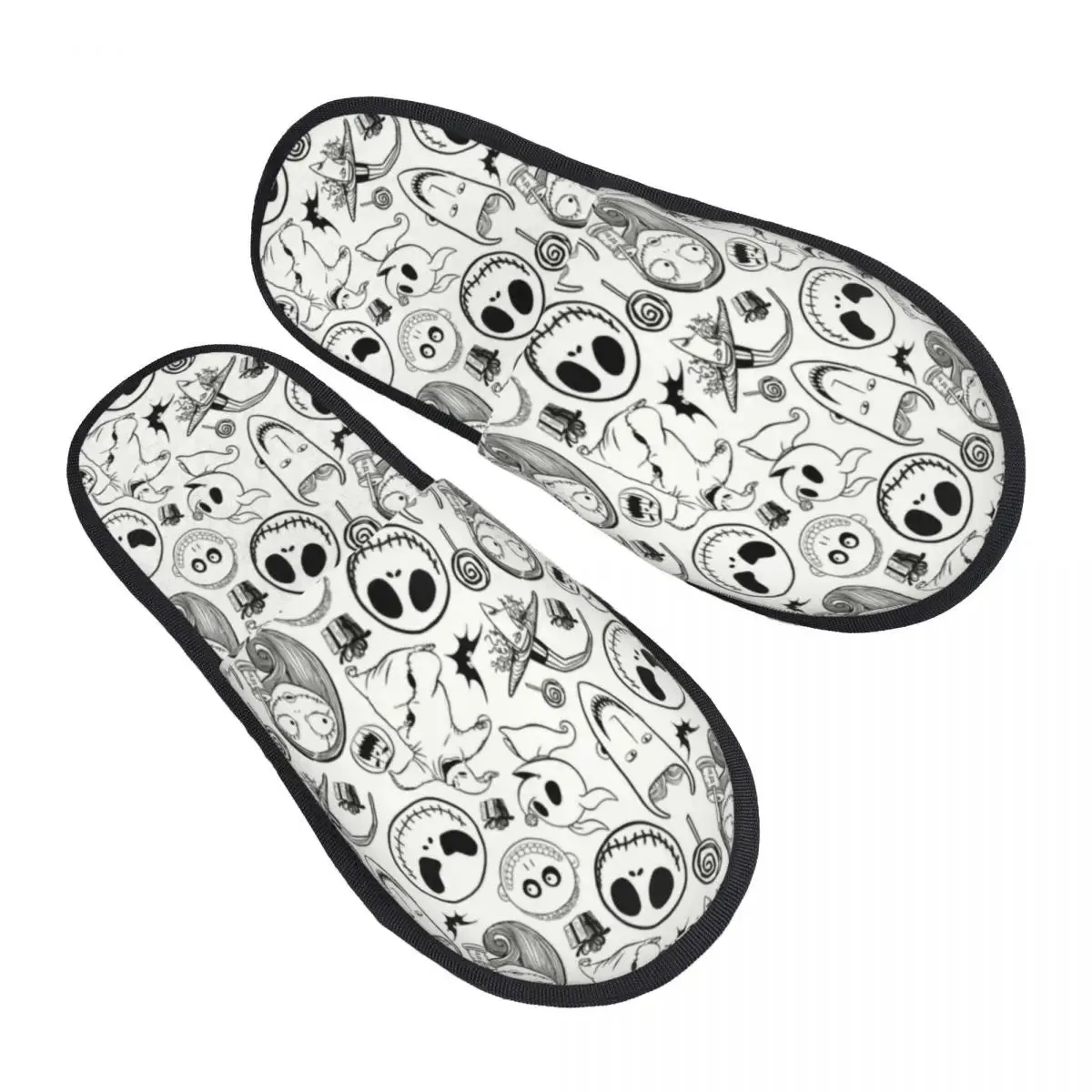 Jack Skellington Memory Foam Slippers – Warm & Fluffy Indoor/Outdoor Halloween Nightmare Shoes