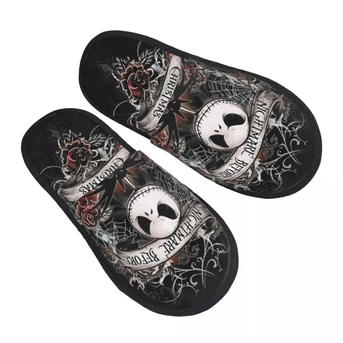 Jack Skellington Memory Foam Slippers – Warm & Fluffy Indoor/Outdoor Halloween Nightmare Shoes