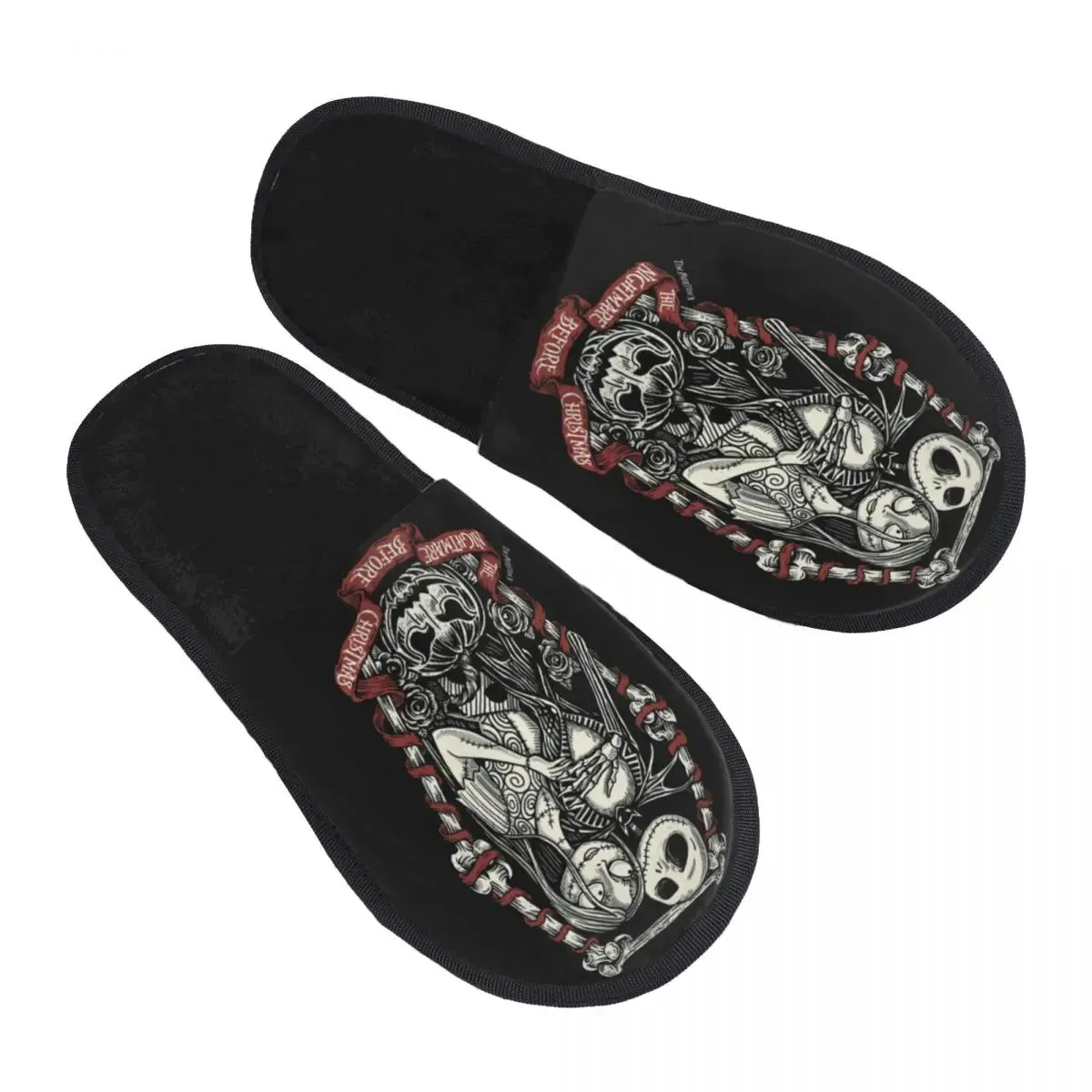Jack Skellington Memory Foam Slippers – Warm & Fluffy Indoor/Outdoor Halloween Nightmare Shoes