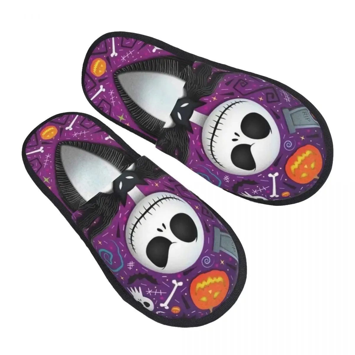 Jack Skellington Memory Foam Slippers – Warm & Fluffy Indoor/Outdoor Halloween Nightmare Shoes
