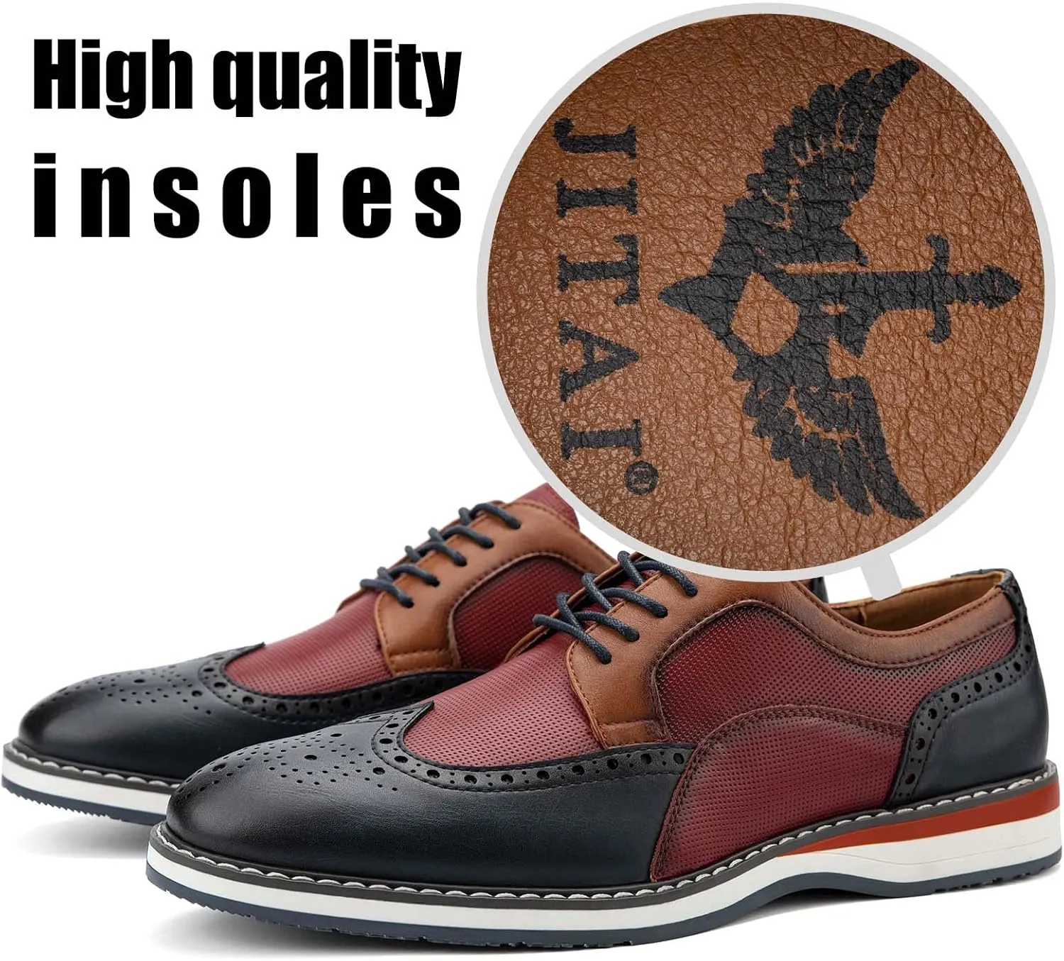 JITAI Men's Oxford Dress Shoes Lightweight Fashion Shoes with Wingtip Brogue & Lace-up Design