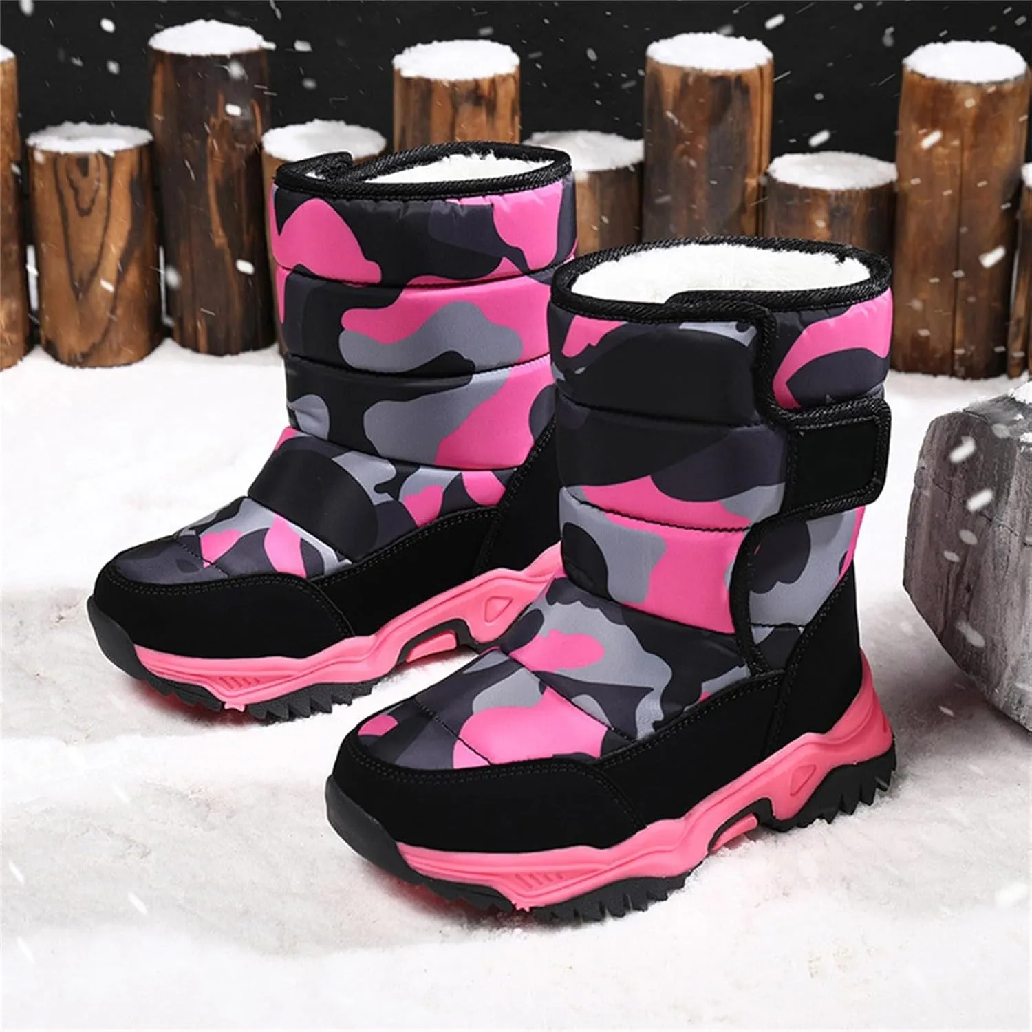 Kids Boys Girls Winter Rain Boots, Insulated Thickened Fleece Warm Snow Boots, Children ?aterproof Mud Boots