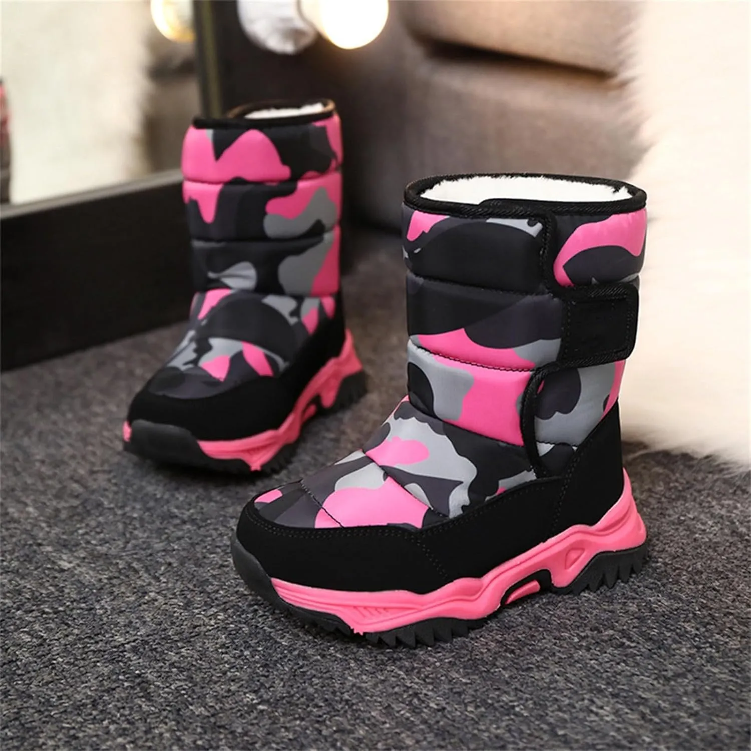 Kids Boys Girls Winter Rain Boots, Insulated Thickened Fleece Warm Snow Boots, Children ?aterproof Mud Boots