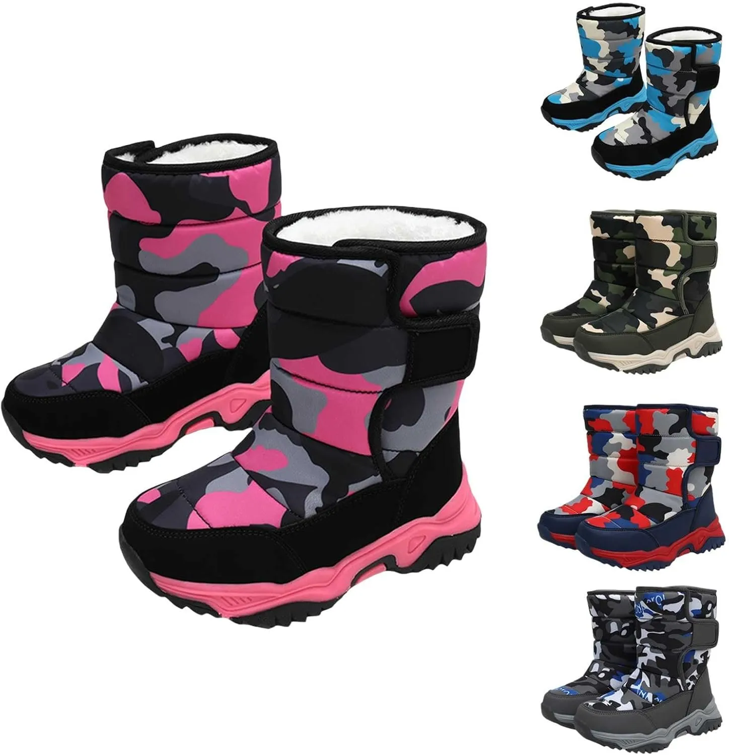 Kids Boys Girls Winter Rain Boots, Insulated Thickened Fleece Warm Snow Boots, Children ?aterproof Mud Boots