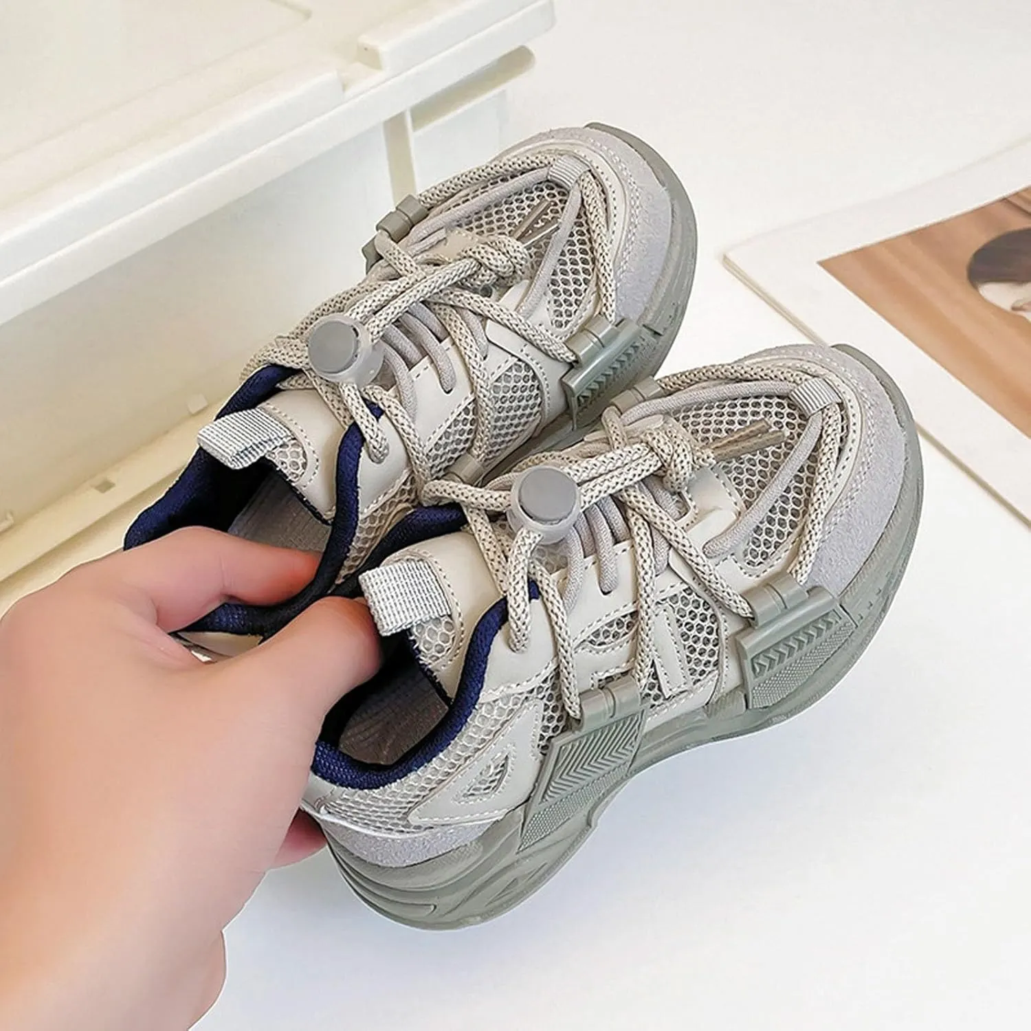 Kids Boys Sports Shoes Casual Mesh Breathable Trend Fashion Children's Personalized Lace Up Sports Running Shoes