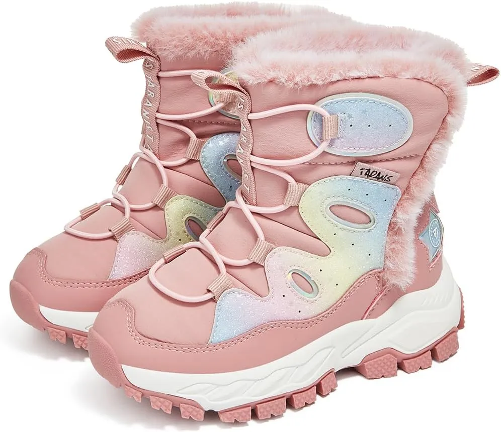 Kids Winter Snow Boots Waterproof Slip Resistant Fur Lined Outdoor Ankle Walking Shoes
