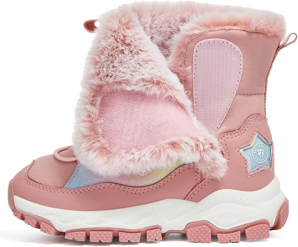 Kids Winter Snow Boots Waterproof Slip Resistant Fur Lined Outdoor Ankle Walking Shoes