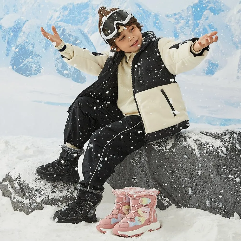Kids Winter Snow Boots Waterproof Slip Resistant Fur Lined Outdoor Ankle Walking Shoes