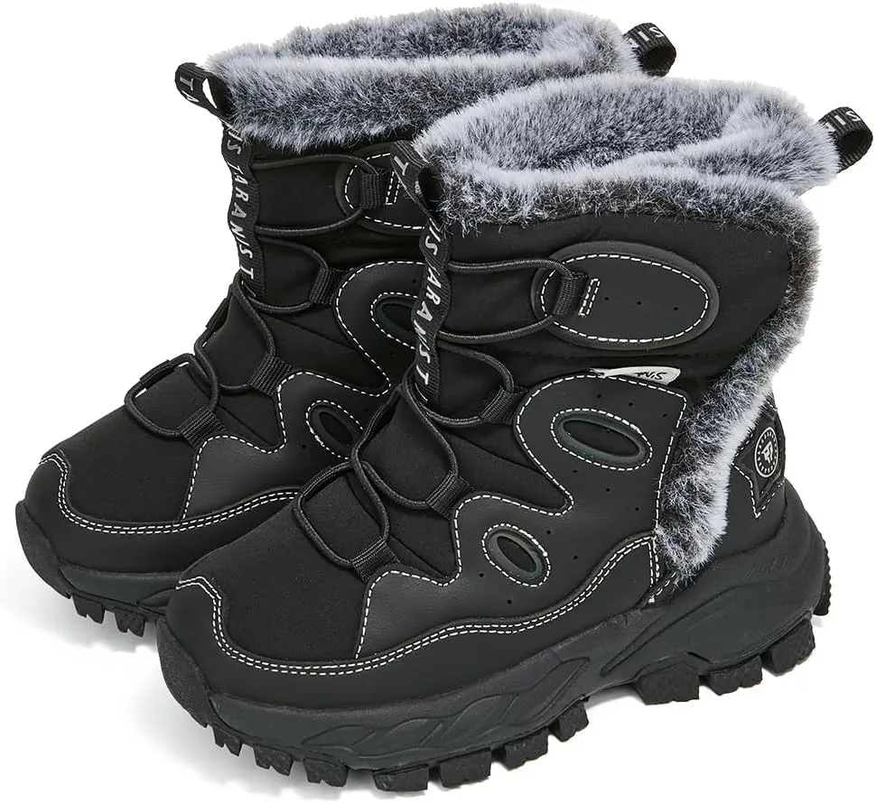Kids Winter Snow Boots Waterproof Slip Resistant Fur Lined Outdoor Ankle Walking Shoes