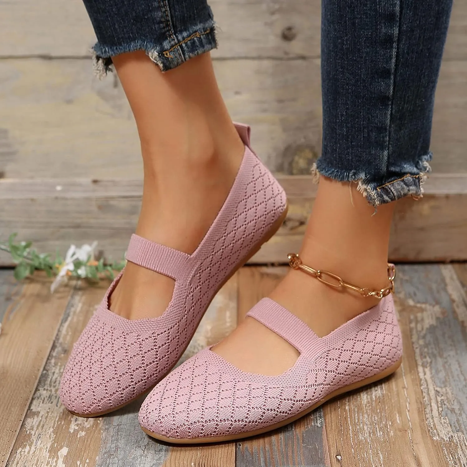 Ladies Fashion Breathable Plaid Mesh Comfortable Flat Sole Casual Shoes Casual Work Top (Pink, 8.5)