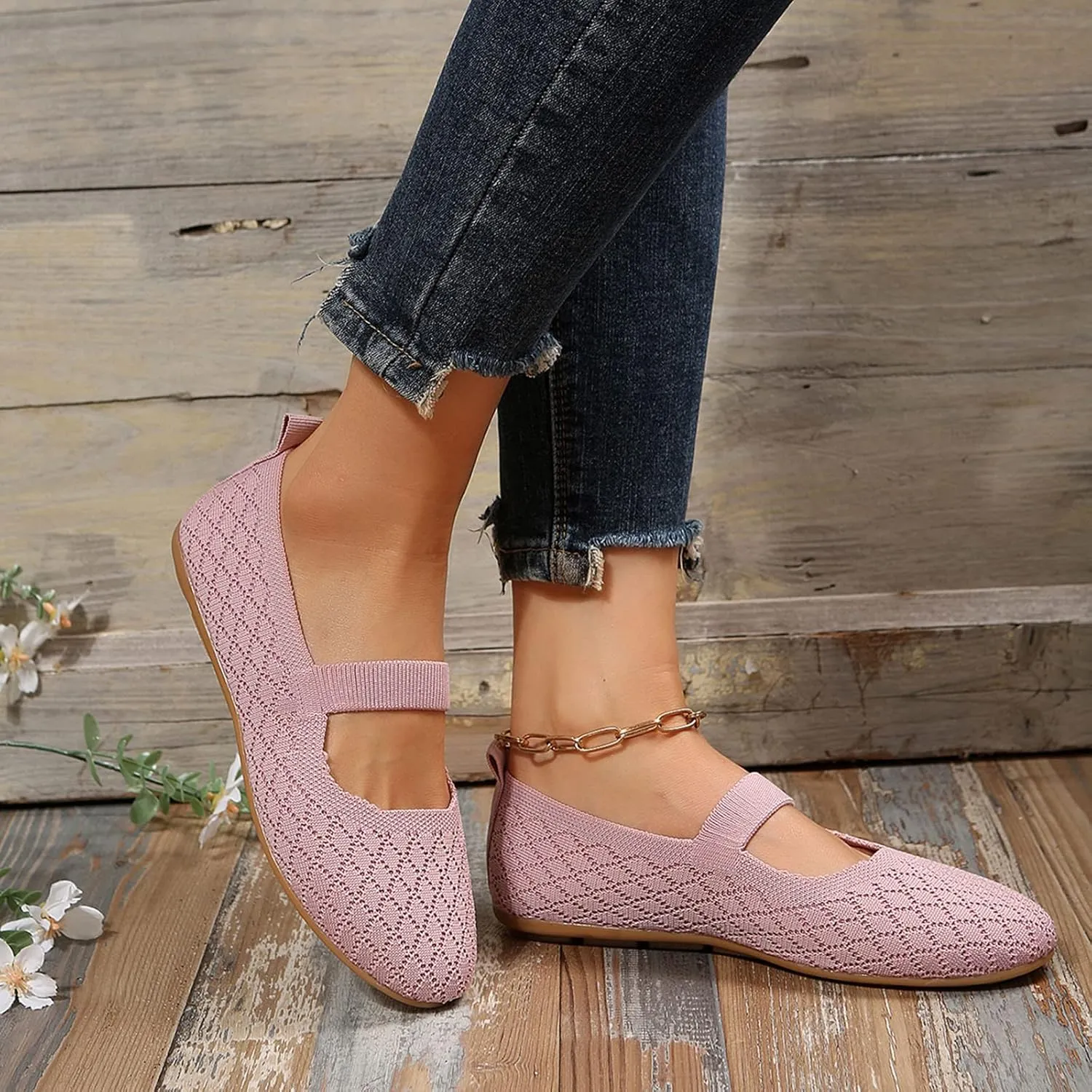 Ladies Fashion Breathable Plaid Mesh Comfortable Flat Sole Casual Shoes Casual Work Top (Pink, 8.5)