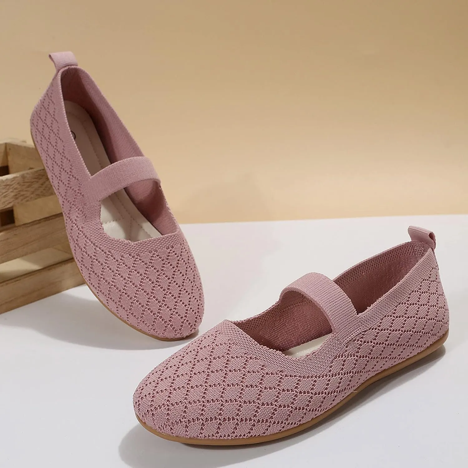 Ladies Fashion Breathable Plaid Mesh Comfortable Flat Sole Casual Shoes Casual Work Top (Pink, 8.5)