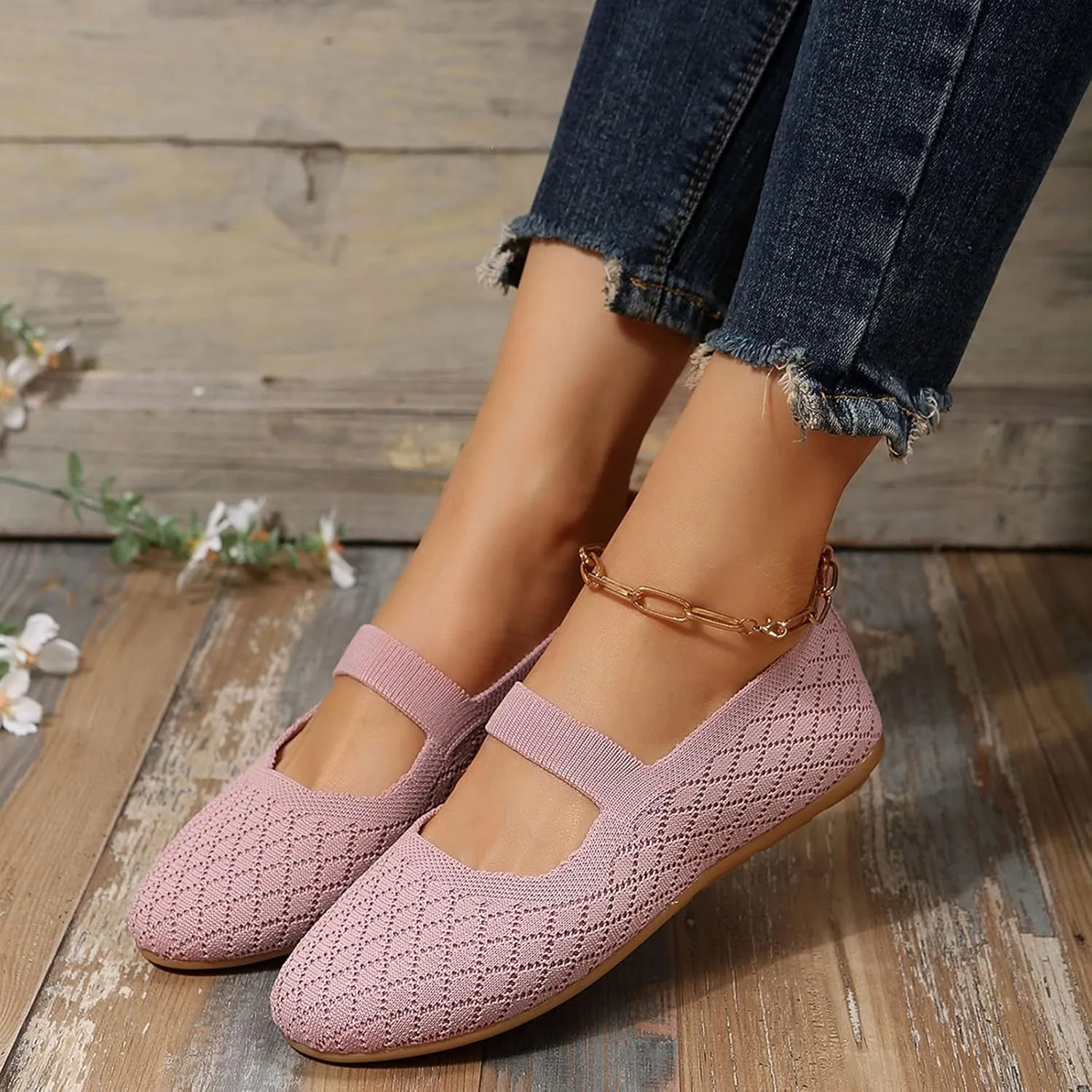 Ladies Fashion Breathable Plaid Mesh Comfortable Flat Sole Casual Shoes Casual Work Top (Pink, 8.5)