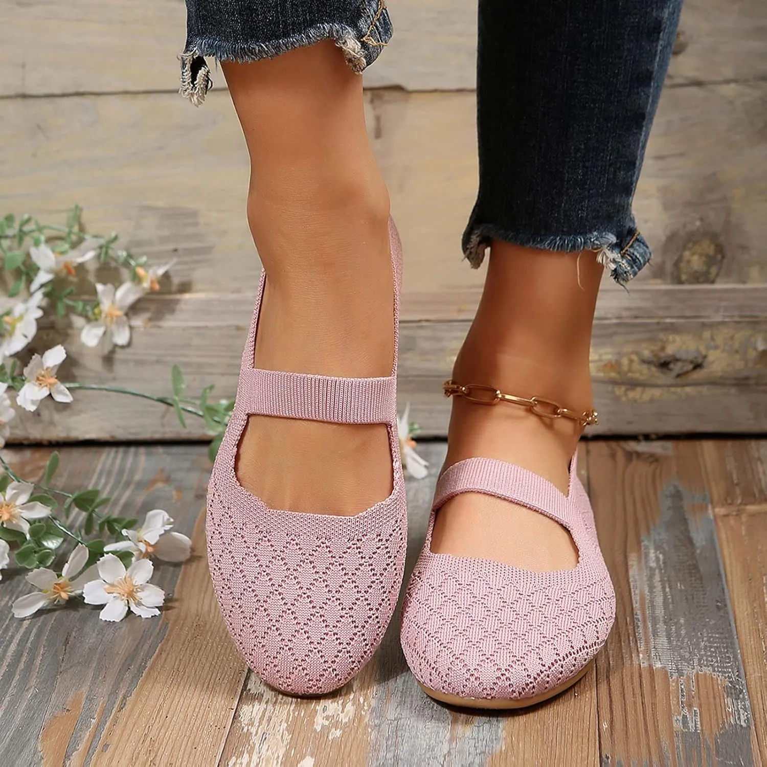 Ladies Fashion Breathable Plaid Mesh Comfortable Flat Sole Casual Shoes Casual Work Top (Pink, 8.5)