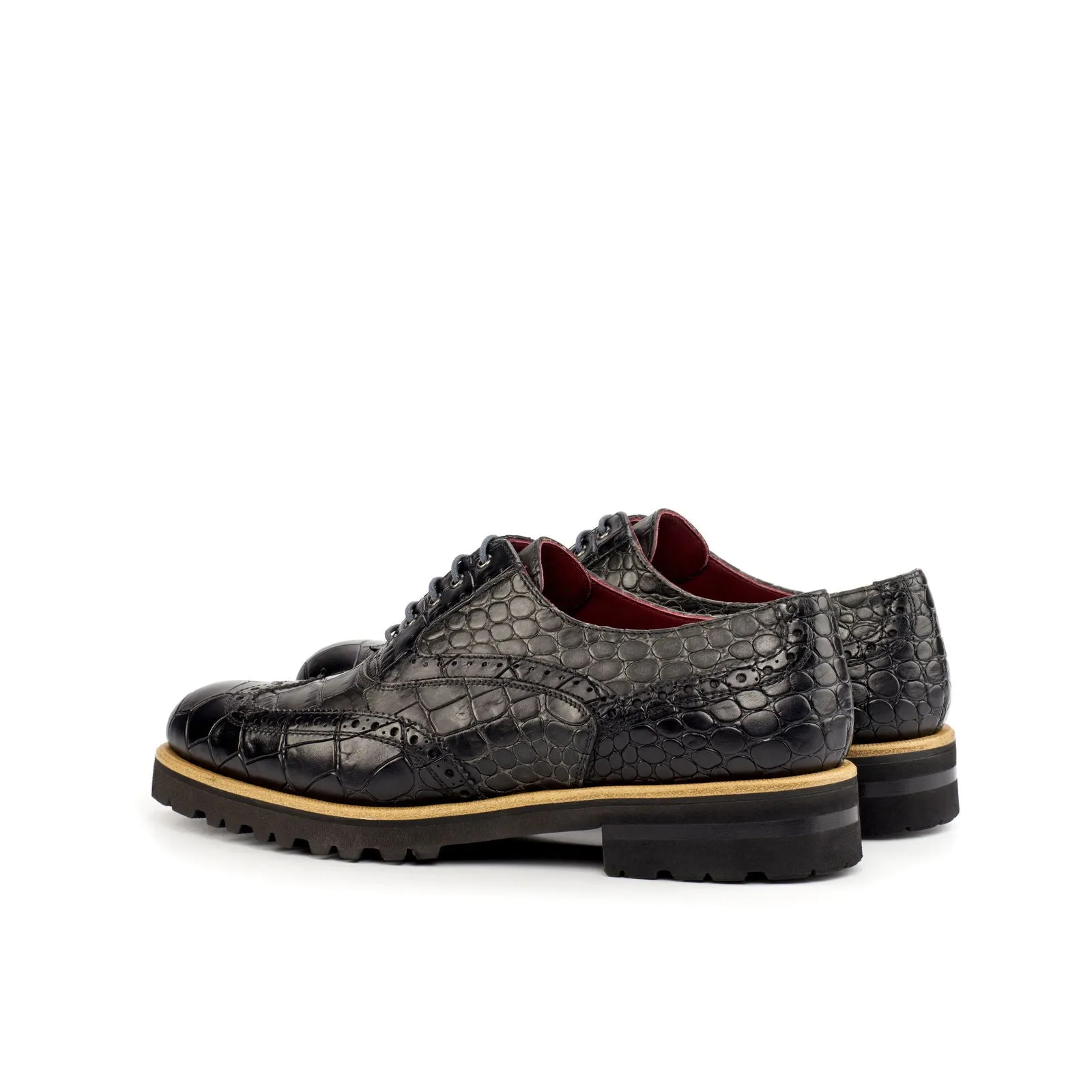 Ladies' Full Brogue-Painted Croco, Grey, Black-Wholesale