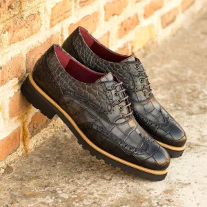 Ladies' Full Brogue-Painted Croco, Grey, Black-Wholesale