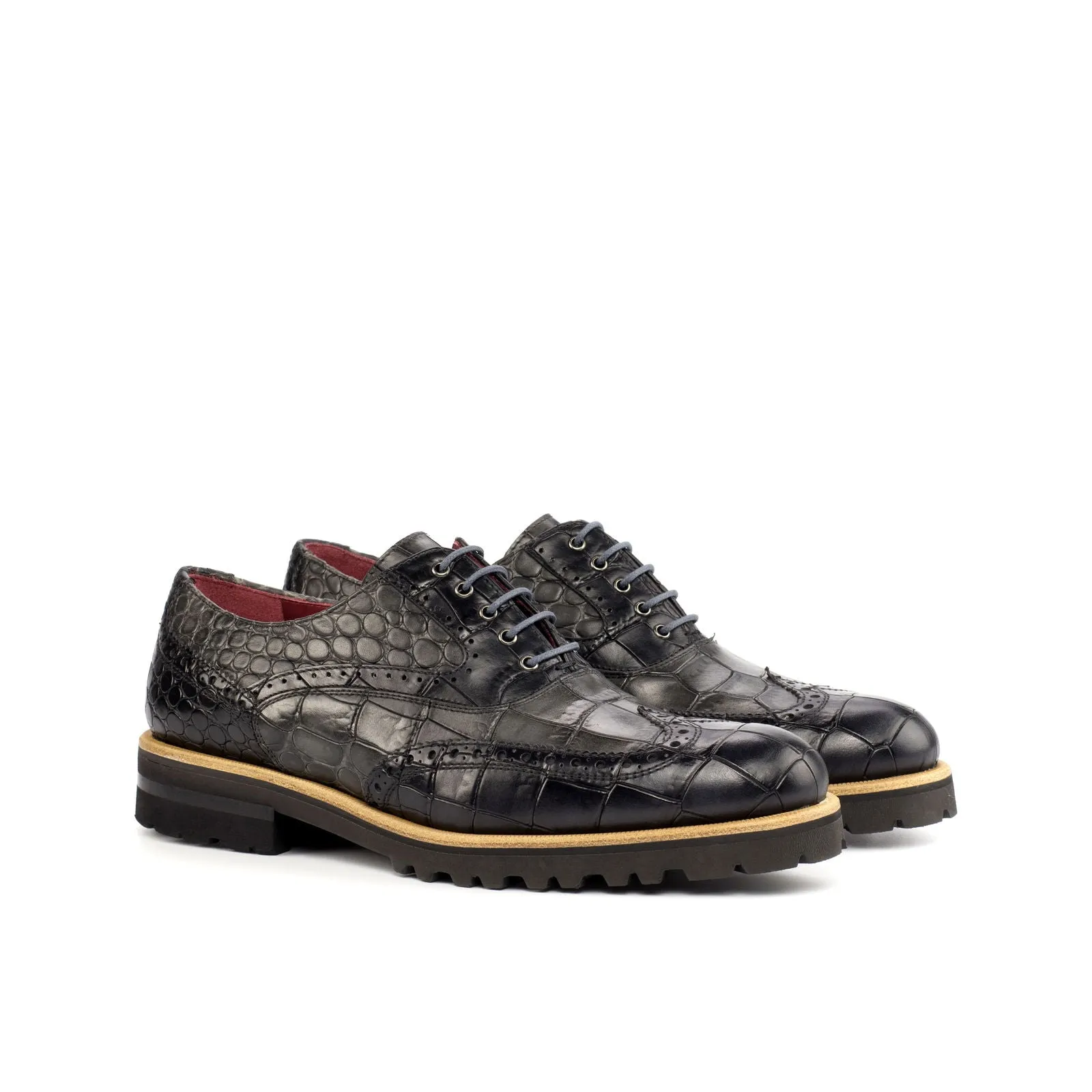 Ladies' Full Brogue-Painted Croco, Grey, Black-Wholesale