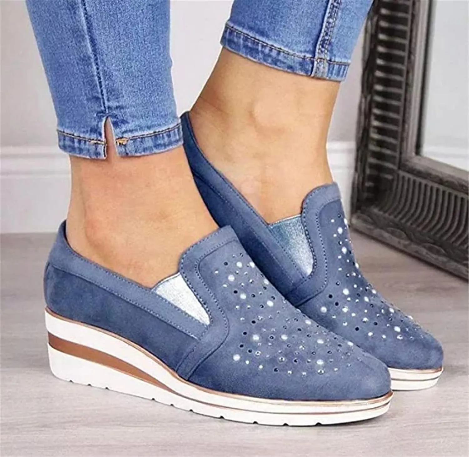 Ladmiple Shoes For Women Slip On Sneakers Breathe Walking Shoes Fashion Comfort Non Slip Platform Running Tennis Shoes