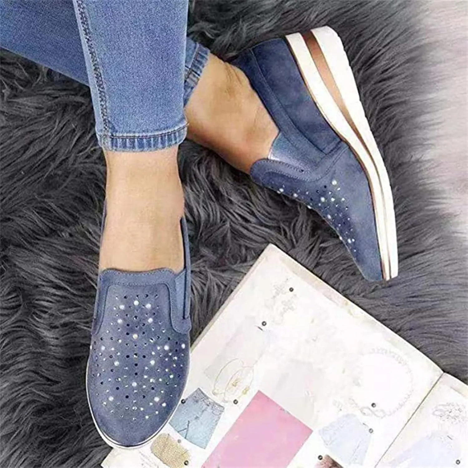 Ladmiple Shoes For Women Slip On Sneakers Breathe Walking Shoes Fashion Comfort Non Slip Platform Running Tennis Shoes