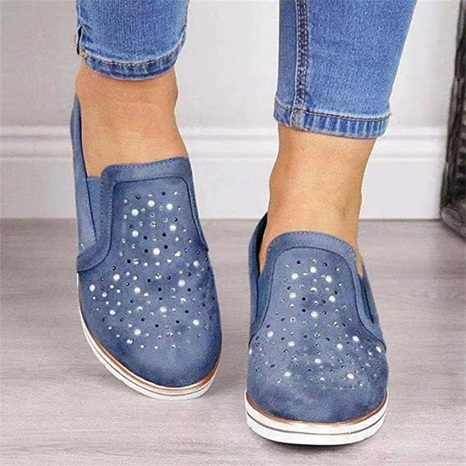 Ladmiple Shoes For Women Slip On Sneakers Breathe Walking Shoes Fashion Comfort Non Slip Platform Running Tennis Shoes