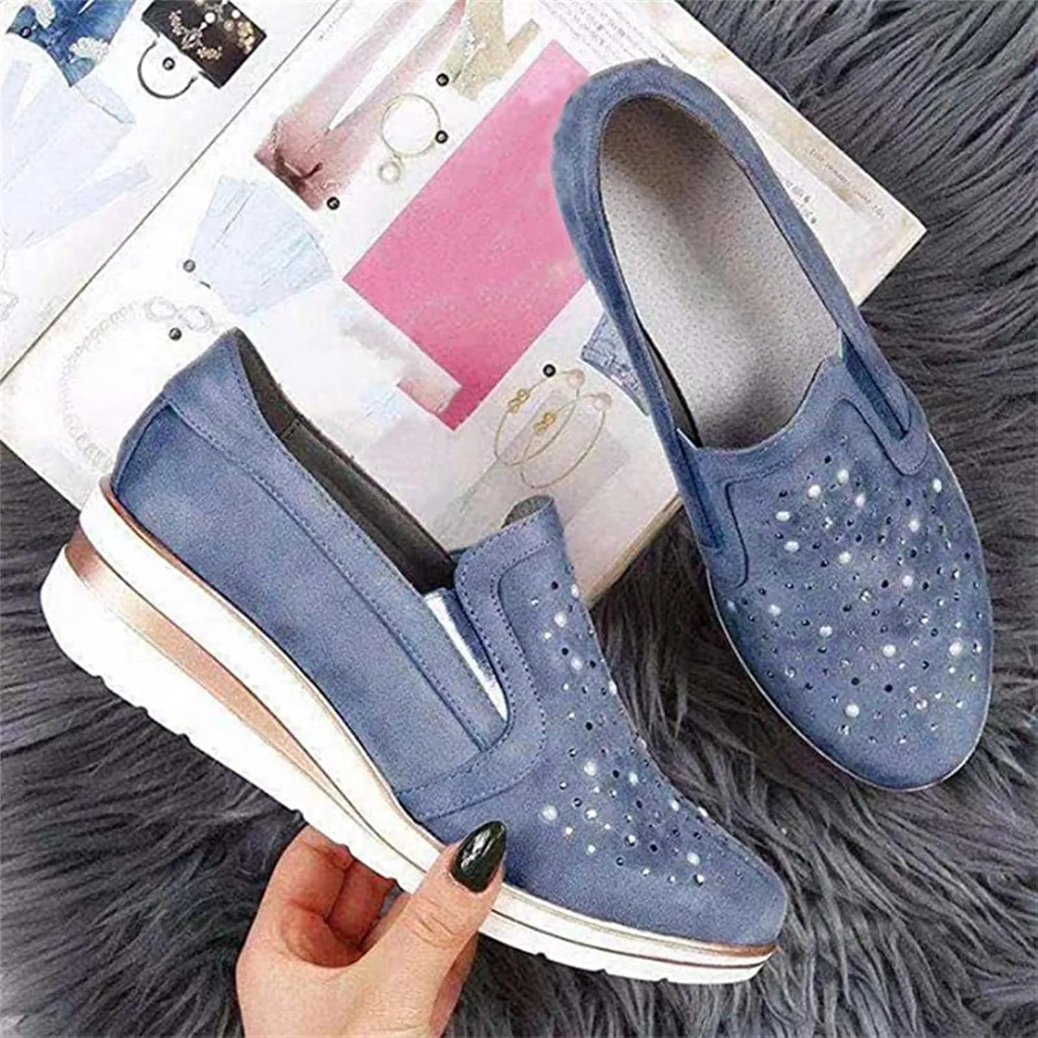 Ladmiple Shoes For Women Slip On Sneakers Breathe Walking Shoes Fashion Comfort Non Slip Platform Running Tennis Shoes