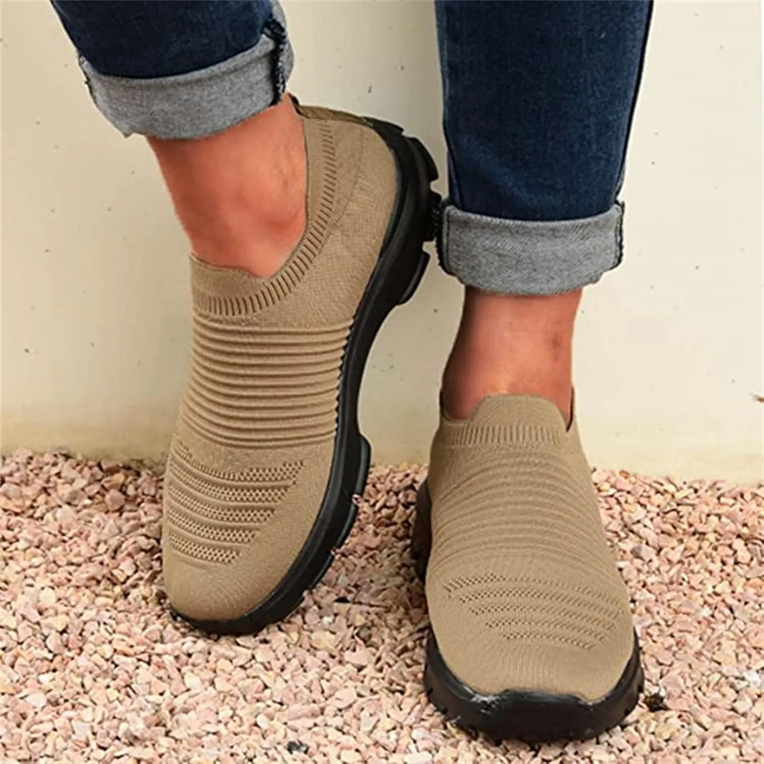 Ladmiple Walking Shoes Women Arch Support Slip On Sneakers Casual Athletic Gym Comfort Fashion Tennis Running Sneakers