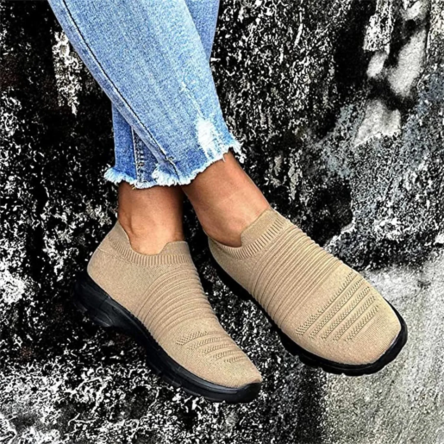 Ladmiple Walking Shoes Women Arch Support Slip On Sneakers Casual Athletic Gym Comfort Fashion Tennis Running Sneakers