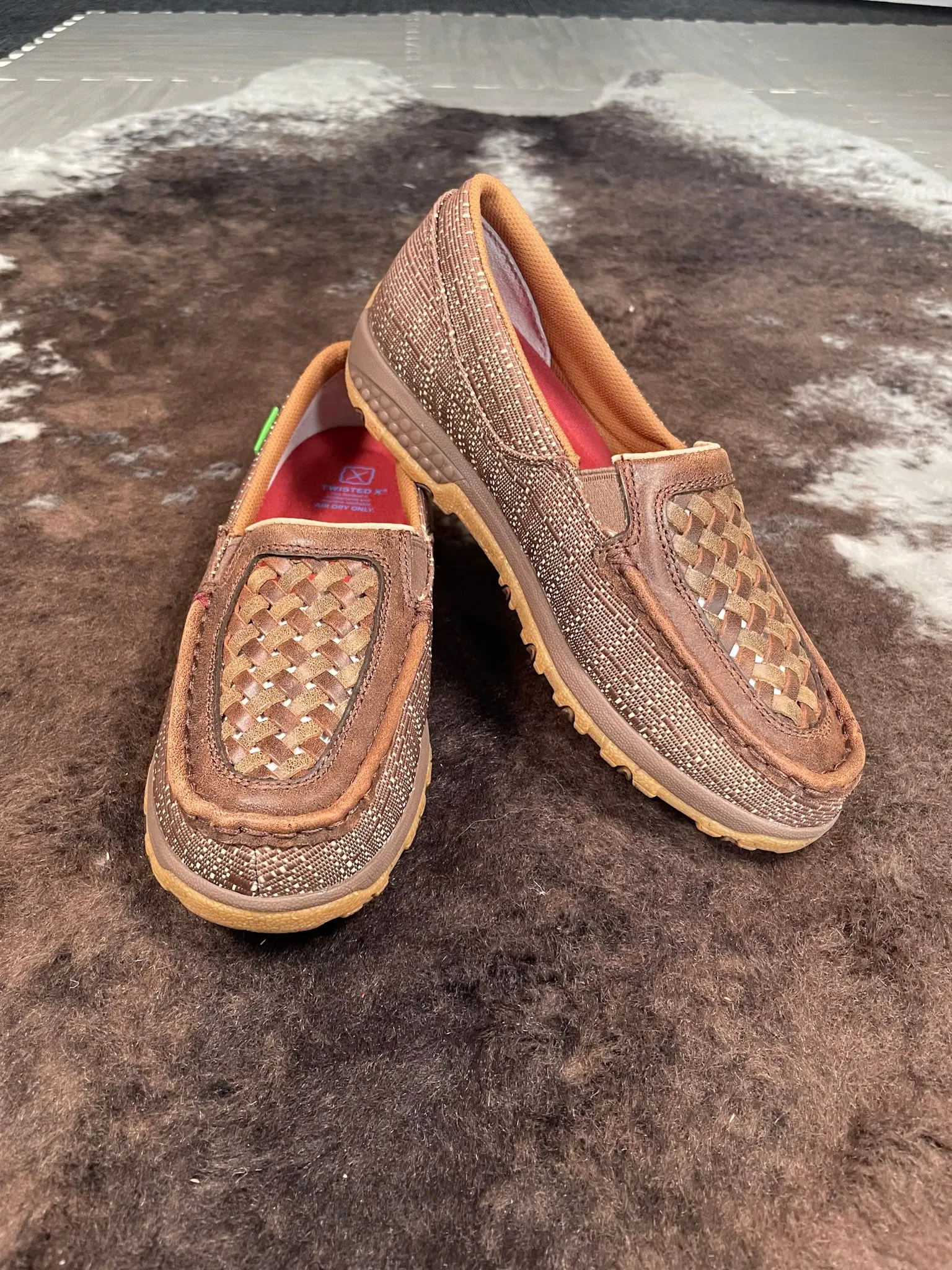 Leila Twisted X Slip - On Driving Moc - Woven Brown & Coffee