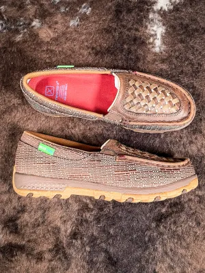 Leila Twisted X Slip - On Driving Moc - Woven Brown & Coffee