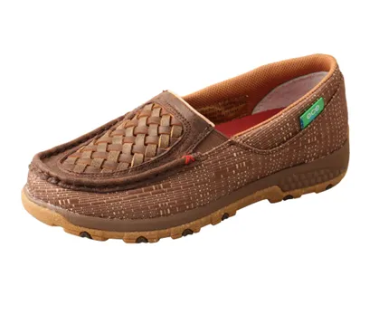 Leila Twisted X Slip - On Driving Moc - Woven Brown & Coffee