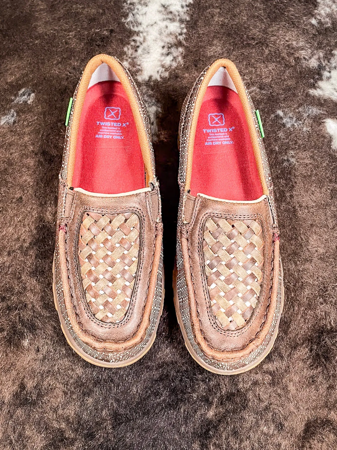 Leila Twisted X Slip - On Driving Moc - Woven Brown & Coffee