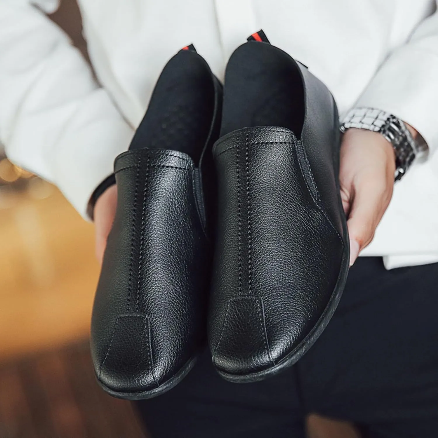 Leisure Men's Four Seasons Non Slip Flat Round Toe Breathable Slip On Lazy Leisure Shoes Mens Casual Shoes Running