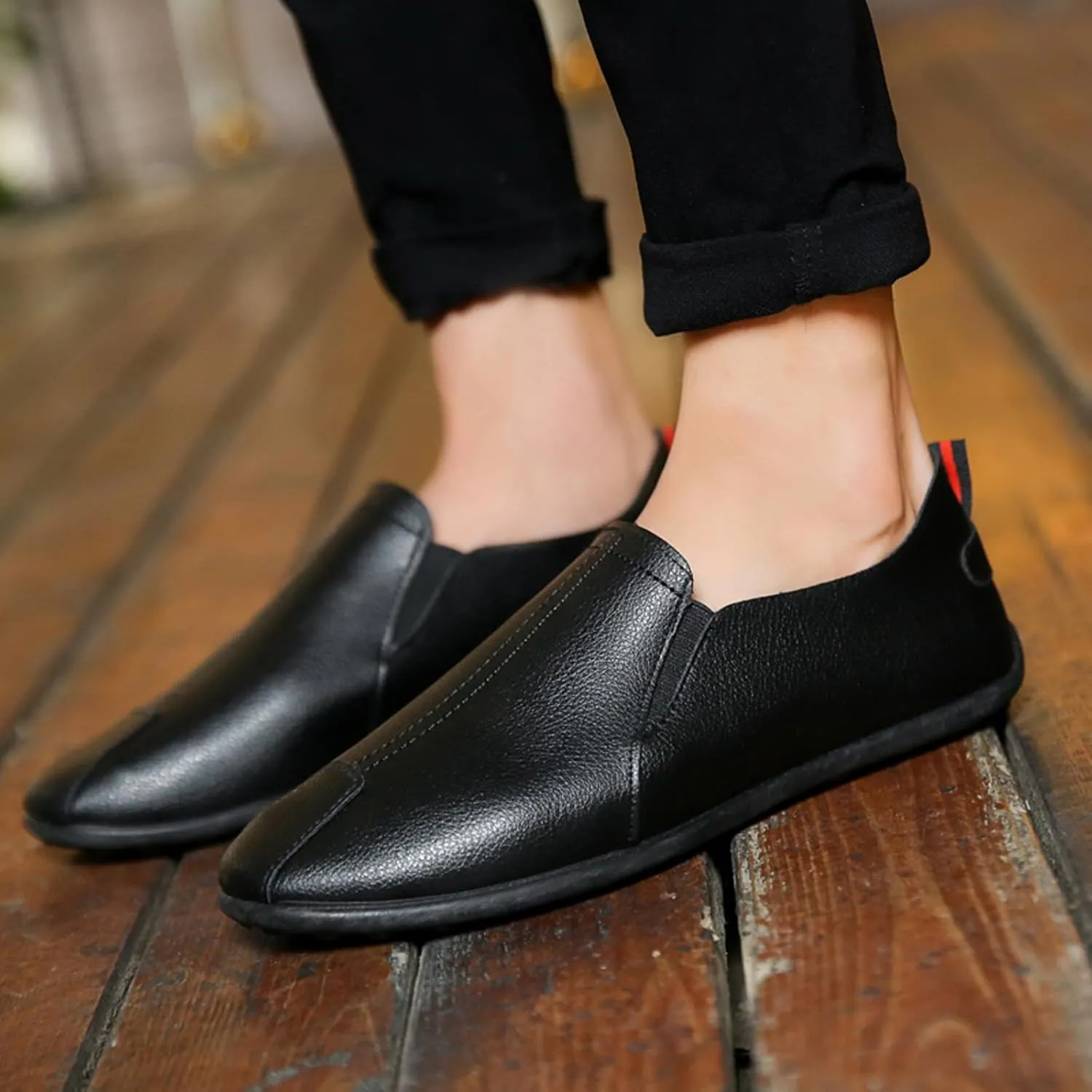 Leisure Men's Four Seasons Non Slip Flat Round Toe Breathable Slip On Lazy Leisure Shoes Mens Casual Shoes Running