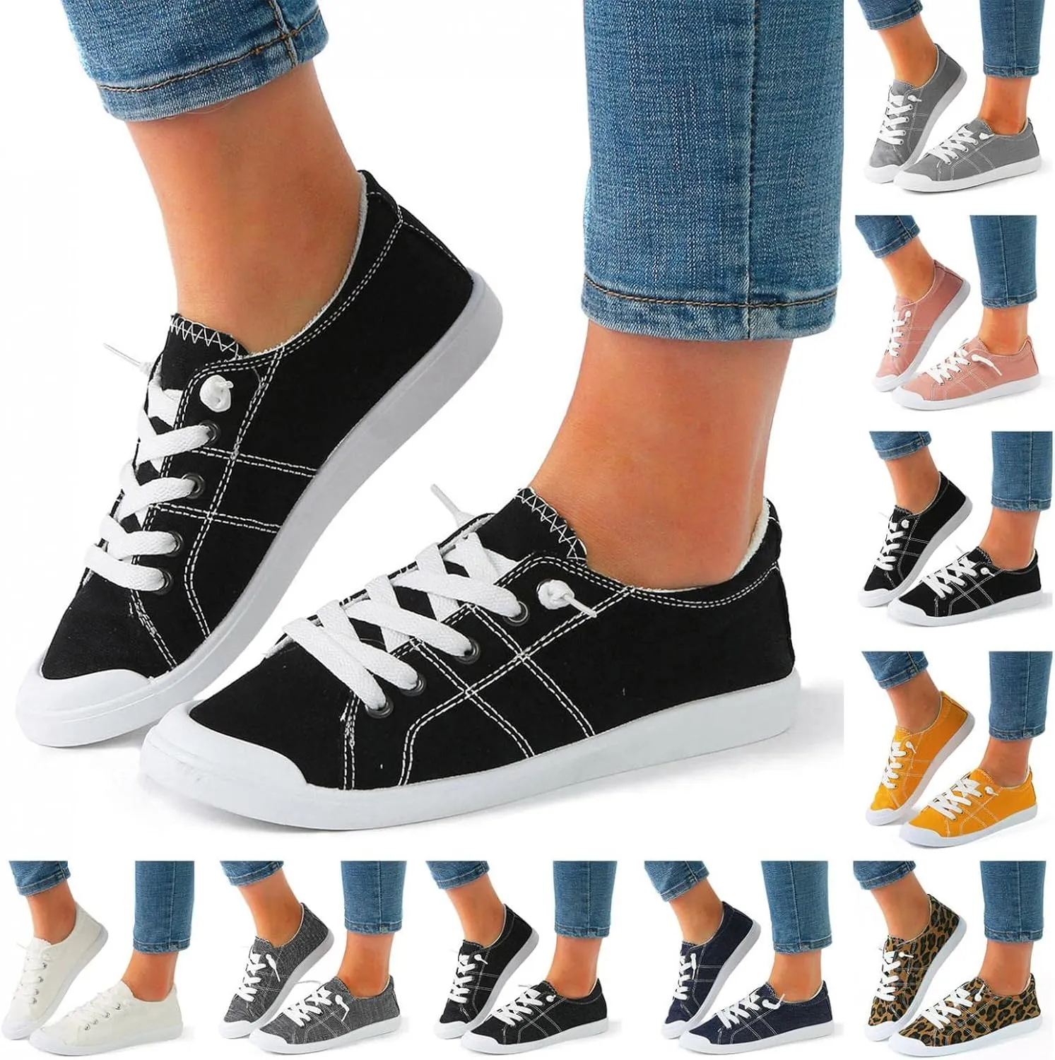 Loafers for Women Canvas Shoes Low Top Classic Slip On Lightweight Comfortable Fashion Sneakers for Walking