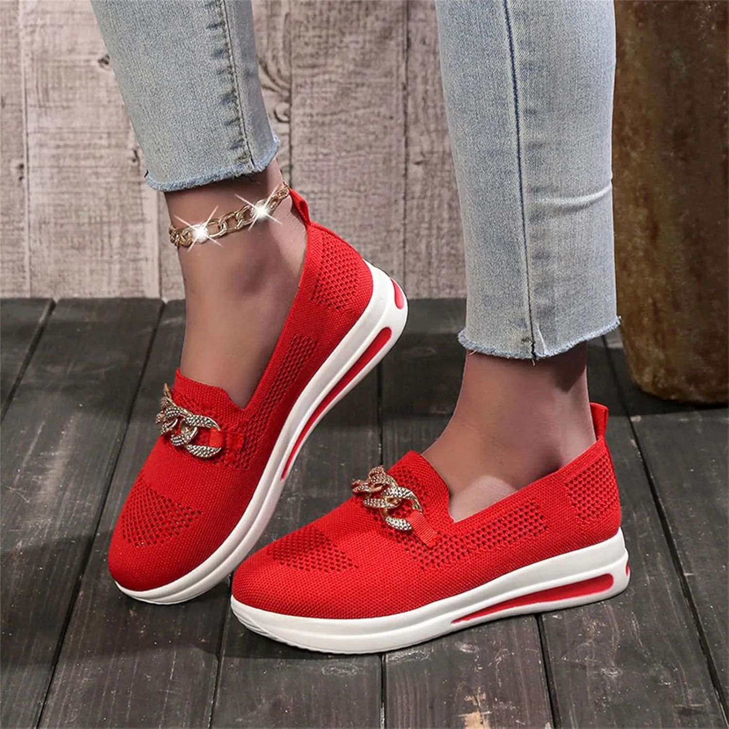Loafers for Women Trendy Mesh Knit Walking Shoes Sock Sneakers Lightweight Comfy Breathable Casual Pull-on Daily Shoe