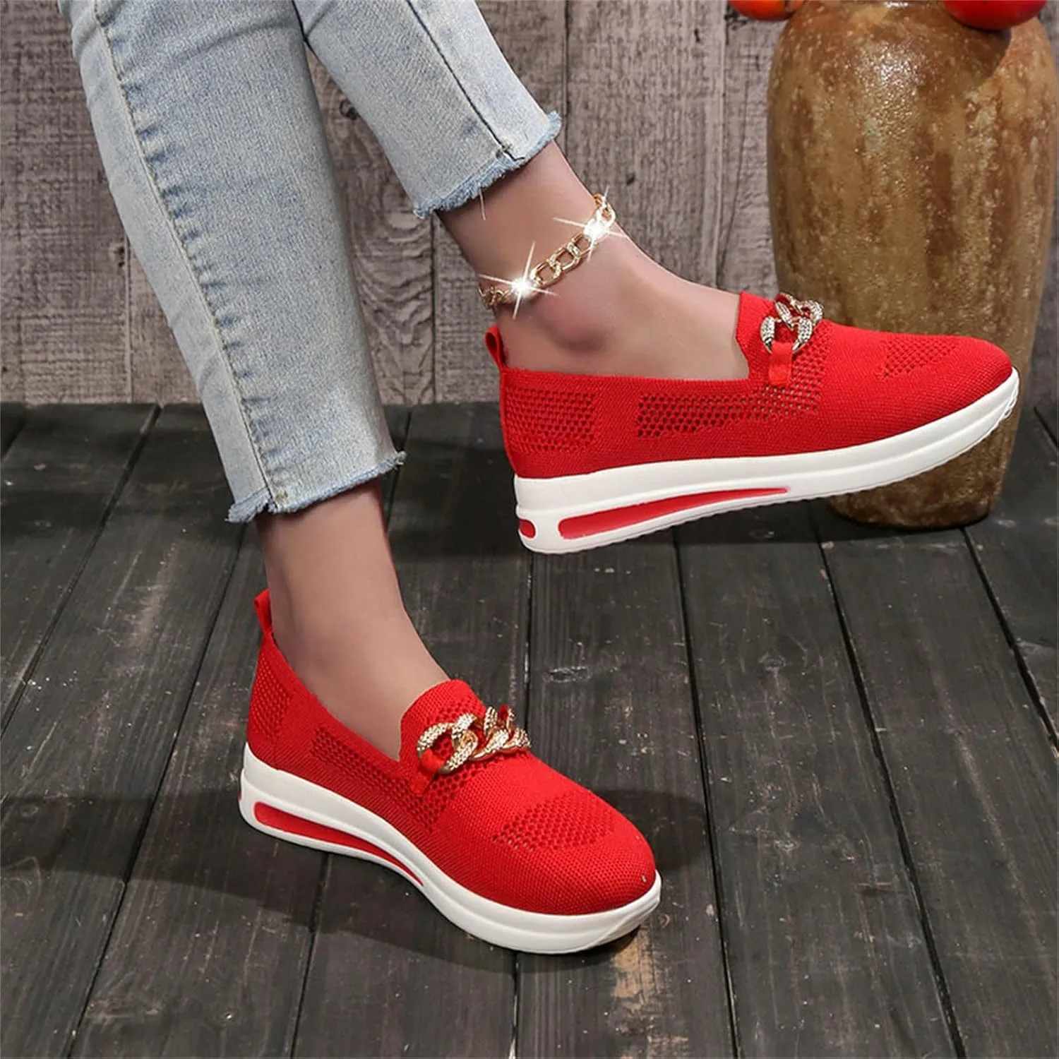 Loafers for Women Trendy Mesh Knit Walking Shoes Sock Sneakers Lightweight Comfy Breathable Casual Pull-on Daily Shoe