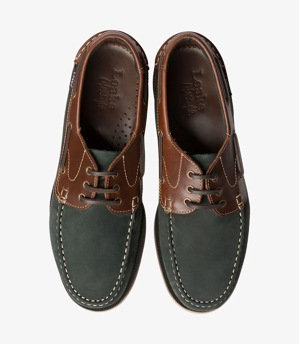 Loake Men's 521N2 Leather Deck Boat Shoes Navy Nubuck Brown Waxed