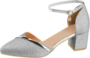 Low Chunky Heels Sandals for Women Dressy Closed Toe Ankle Strap Pumps Ladies Formal Walking Office Shoes