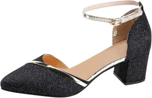 Low Chunky Heels Sandals for Women Dressy Closed Toe Ankle Strap Pumps Ladies Formal Walking Office Shoes