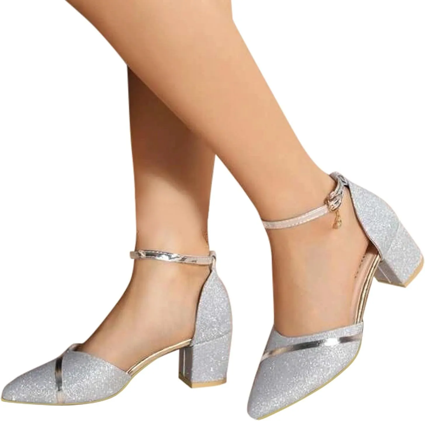 Low Chunky Heels Sandals for Women Dressy Closed Toe Ankle Strap Pumps Ladies Formal Walking Office Shoes