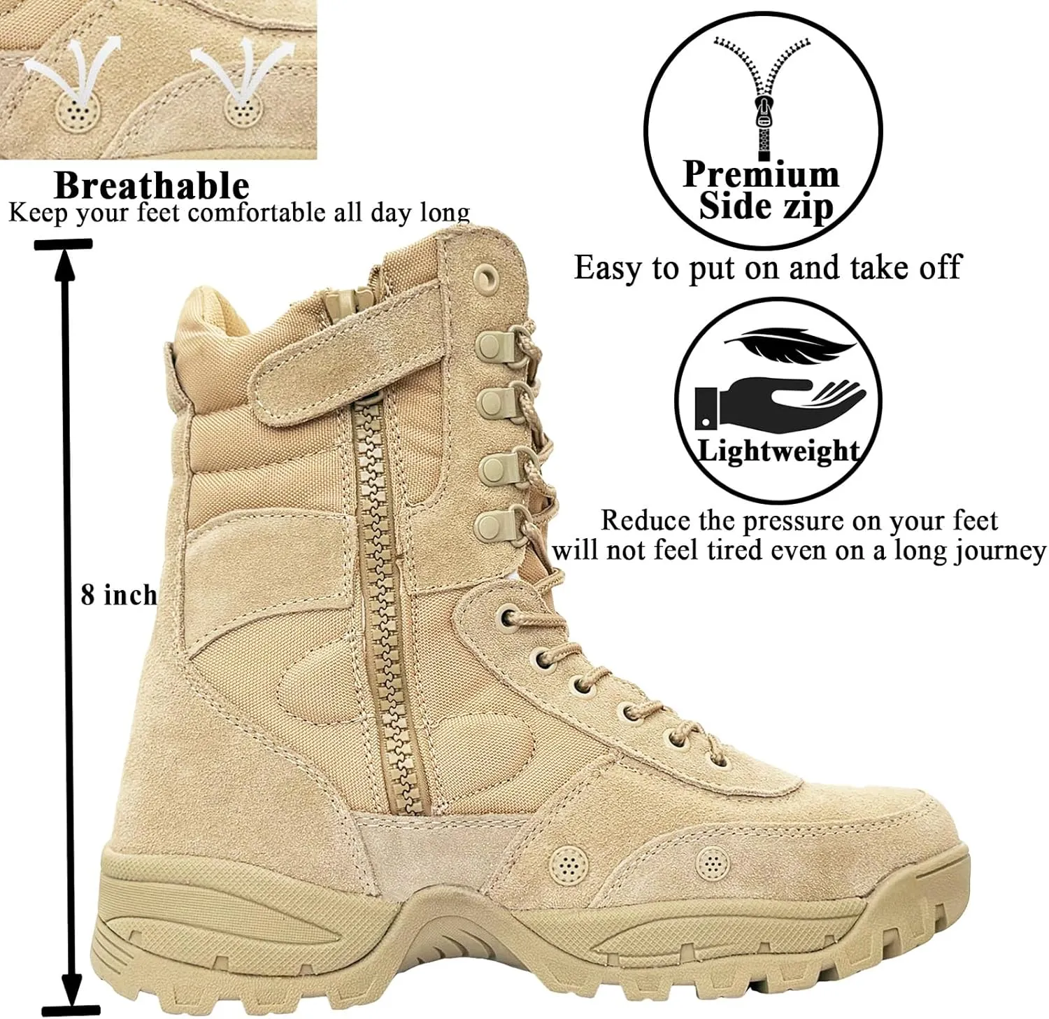 Man Tactical Military Boots Black Men's Shoes Desert Combat Army Outdoor Hiking Shoes Side zipper