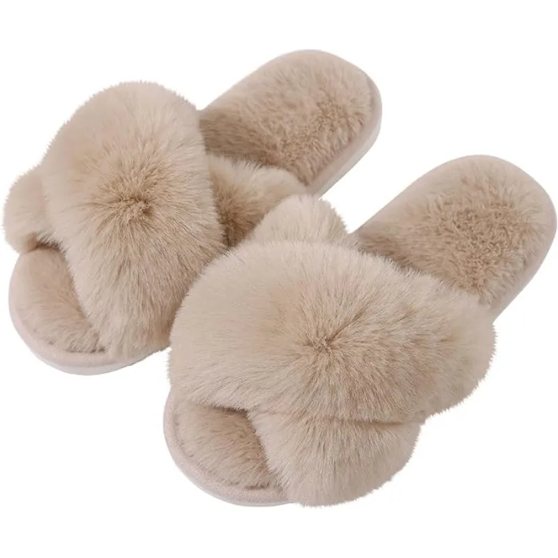 Memory Foam Fuzzy Cross Band Slippers