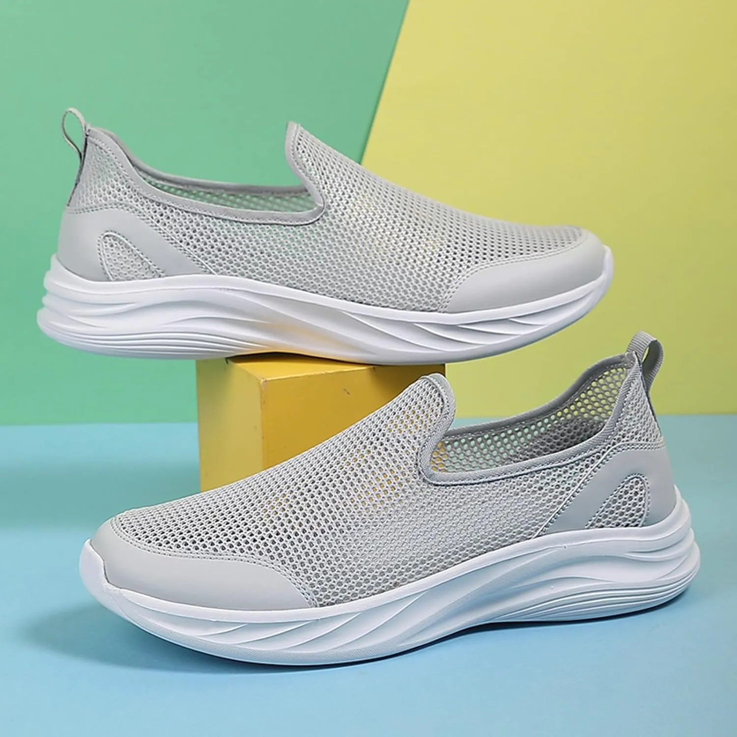 Memory Foam Versatile Shoes for Men Comfortable Breathable Slip On Sneaker Casual Soft Flat Soled Walking Shoes