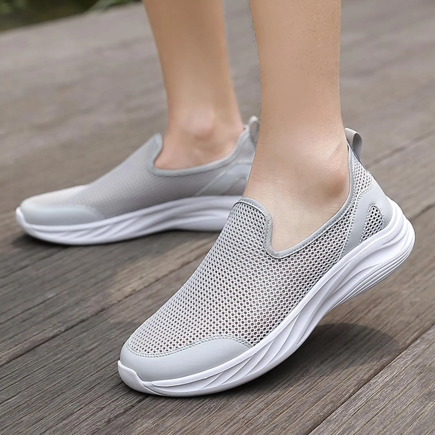 Memory Foam Versatile Shoes for Men Comfortable Breathable Slip On Sneaker Casual Soft Flat Soled Walking Shoes