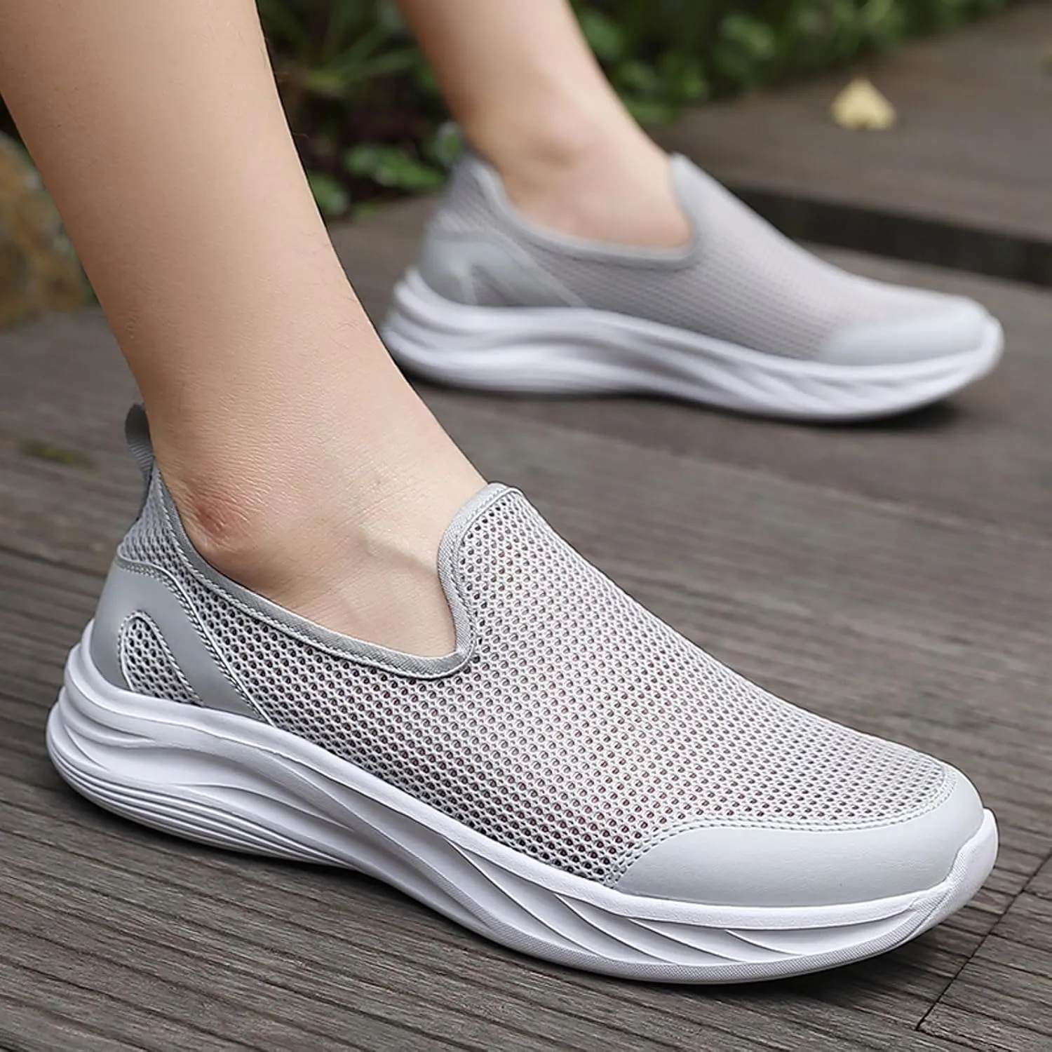 Memory Foam Versatile Shoes for Men Comfortable Breathable Slip On Sneaker Casual Soft Flat Soled Walking Shoes