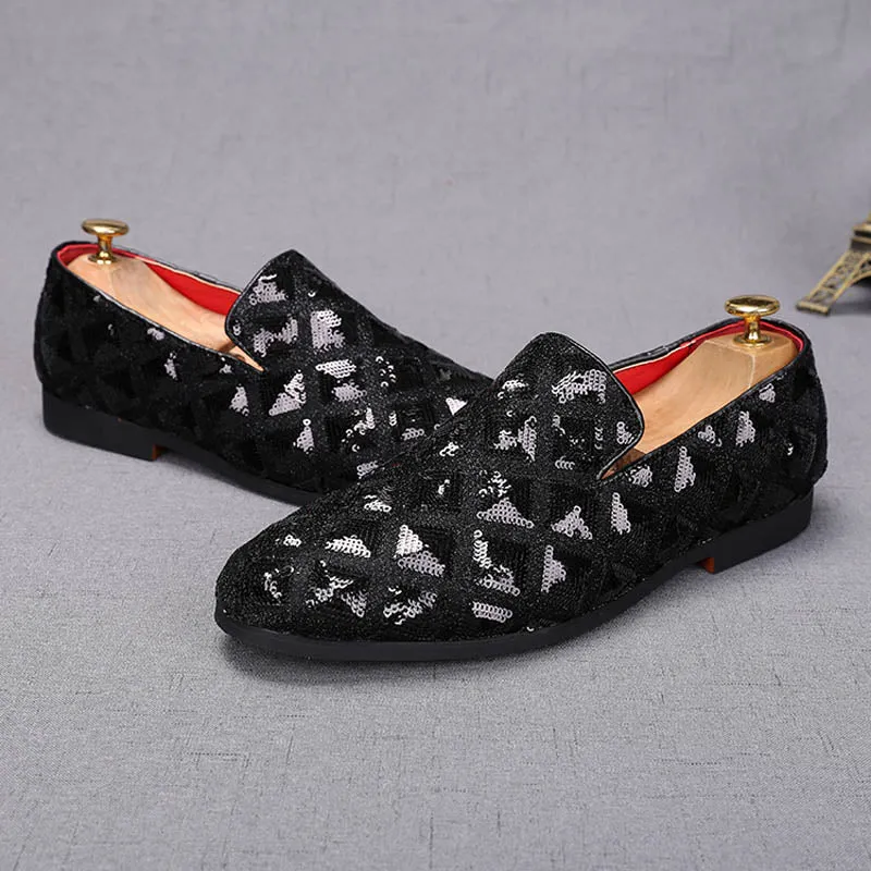 Men Casual Pointed Charm Sequins Flat Formal Oxfords Dress Shoes